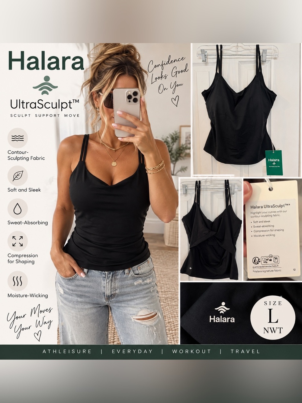 Halara UltraSculpt Black Sculpting Tank Top Built In Bra NWT Large
